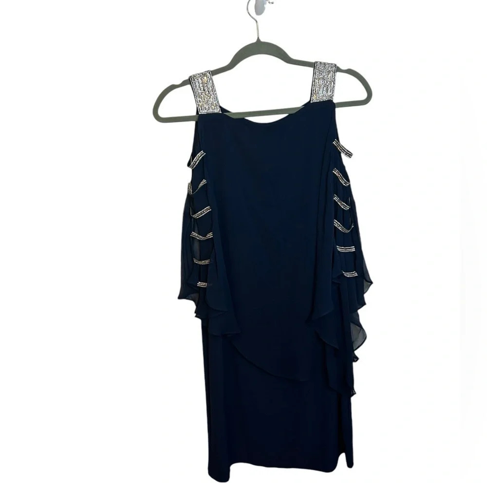 MSK Navy Blue Rhinestone Caged Sleeve Dress